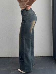 Jeta Ari 女式复古宽松牛仔裤，宽松牛仔裤 - 中等水洗藍 - 查看 4
