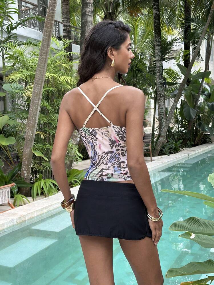 Opulessa Women's Fashionable Sexy Animal Print Sequin Patchwork Camisole , Vacation, Spring Break Outfits, Summer Outfits, Valentine's Day, Beach Dress, Elegant Wedding Guest Dress, Birthday Dress, Casual Dresses, Vacation Outfits, Going Out Dress Summer Dress Graphic Dress Mini Dress Short Vacation Dress Bodycon Summer Dress, Spring To Summer - Multicolor - View 2