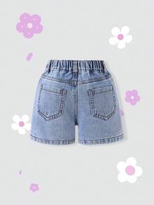 SHEIN 2026夏季新款浅蓝色水洗Y2K甜美风重工刺绣宽松阔腿休闲牛仔短裤，美式复古多巴胺夏季度假装 - 淺色水洗藍 - 查看 2