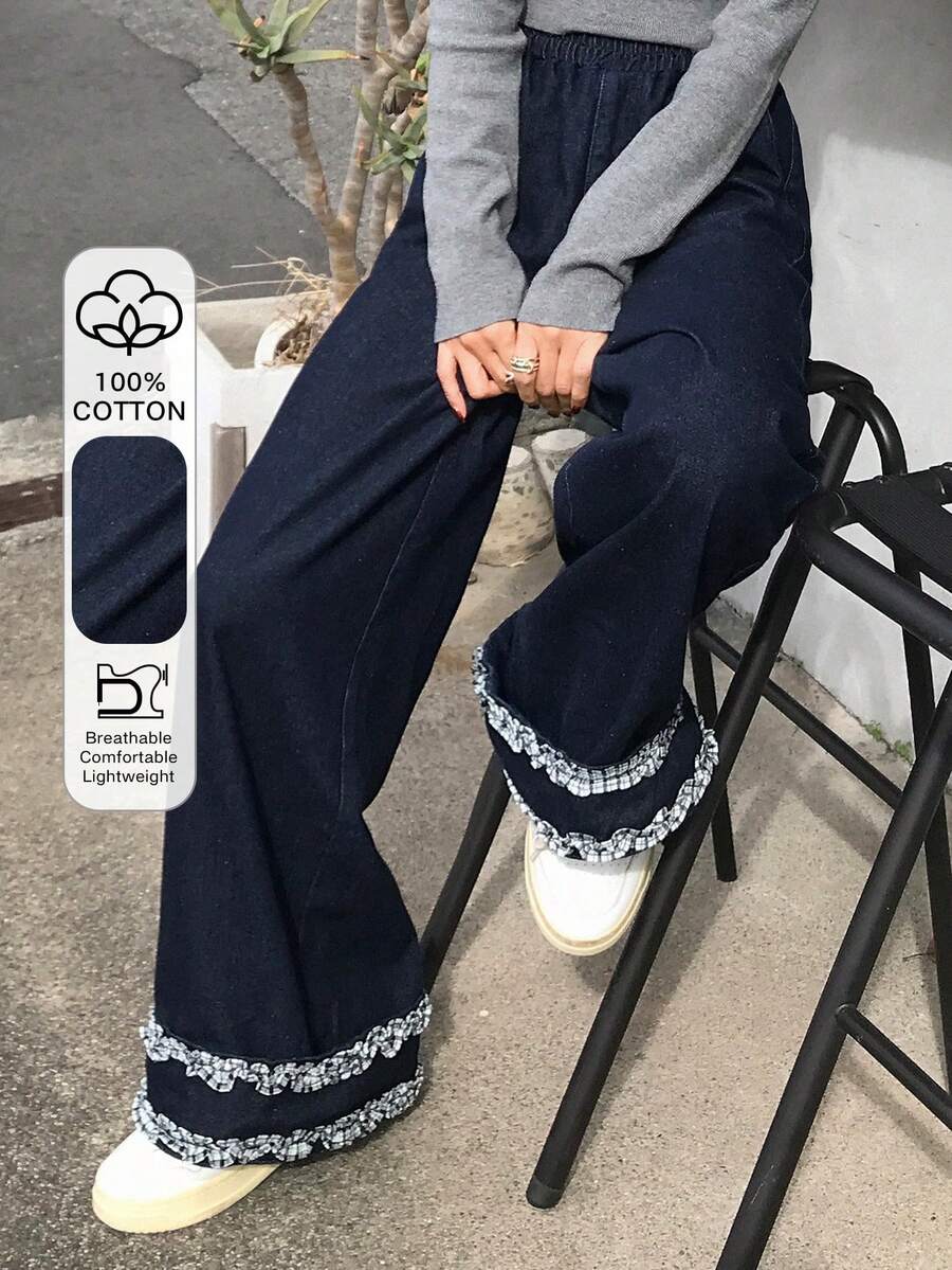 FRIFUL 女士休闲直筒牛仔裤,街头时尚 - 藍色 - 查看 1