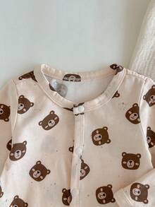 Loomiva 新生女宝宝卡通熊图案针织柔软圆领长袖连体衣 - 彩色 - 查看 5