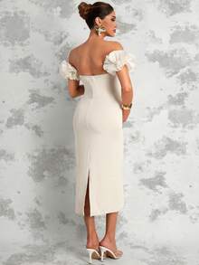 MaterniChic 孕妇纯色露肩修身优雅连衣裙 - 杏色 - 查看 9