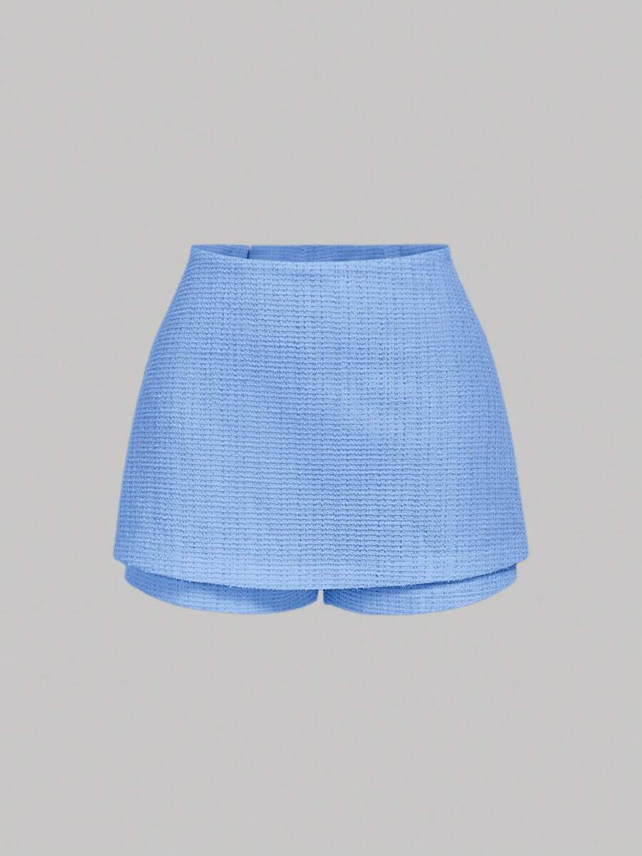 SHEIN MOD Váy quần dài bằng vải tweed màu xanh dương ôm sát, thanh lịch, cạp thấp. - Màu xanh lam - Xem 1