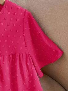 Rusticease Plus Size Women's Solid Color Round Neck Ruffle Short Sleeve Loose Blouse,Boho Summer,Western Wear Women,Vacation, Summer Tops - Hot Pink - View 4