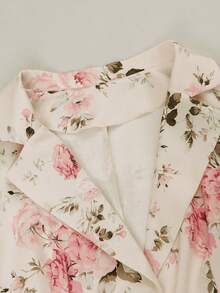 Franclia 大码女装春秋新款A字百褶裙搭配时尚系带西装外套，优雅两件套，浅色印花 - 彩色 - 查看 3