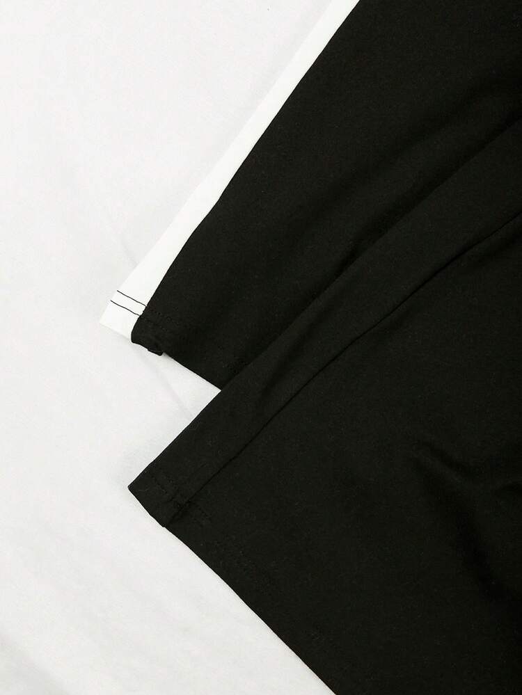 Roveilla 大码女式撞色高领长袖连体裤，修身剪裁，适合外出、通勤、约会，春秋季穿着 - 黑色 - 查看 5