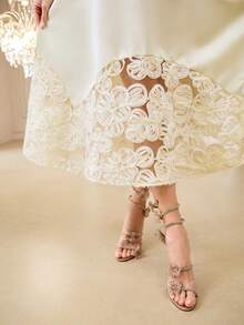 Modelyn 新款优雅浪漫精致提花A字收腰派对轻盈连衣裙 - 米色 - 查看 6