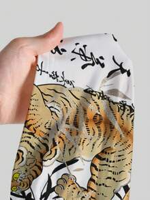 ROMWE Avant Sexy Dark Chinese Calligraphy Tiger & Bamboo Punk Street Oblique Shoulder Graphic Print Women T-Shirt - White - View 5