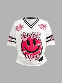 SHEIN 少女休闲可爱印花宽松粉色T恤 - 粉色 - 查看 6