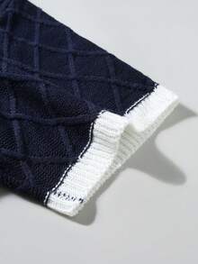 Manfinity Homme Men's Contrast Color Short Sleeve Casual Commuter Knit Top - Navy Blue - View 6