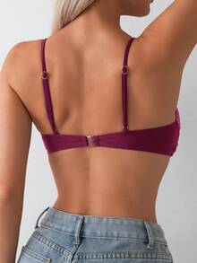 Swim Basics Women's Solid Color Twist Front Sexy Bikini Top,2026 New Women's Swimwear ArrivalFor School,Suitable For Holiday, Date, Afternoon Tea, Western, Cruise, Beach, Island, Road Trip, All Seasons, Music Festival, Boho Vacation,Bohemian Vacation, Chill Autumn ,Western Boho ,Elegant Tops For Women - Red Violet - View 2