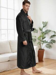 Autumn/Winter Flannel Men's Loose Pajamas - Couples Sleepwear Robe, Bathrobe, Thick & Warm, Soft & Comfortable, Tie Design, With 2 Large Pockets, Machine Washable - Multicolor - View 3