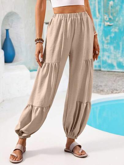 Vivid Eden Women's Casual Solid Color Drawstring Harem Pants,Summer,Summer Vacation Outfits Women, Summer Outfits Women, Summer Outfits Woman, Women Summer Outfits,Vacation,Vacation Style,Boho Harem Pants,Balloon Pants,Beach Vacation Or Casual Chic Aesthetic Summer Outfits,Women's  Ruched Wide Leg Loose Harem Pants, Drawstring Pants,Baggy Bloomers Pants,Vacation,Vacation Style,, Boho Pants For Women, Women Summer Pants, Elastic Waist Pants, Women Pants Casual