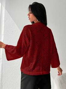 EURMUSE Women's Solid Color Long Sleeve Sweater, Fashionable For Spring & Autumn - Red - View 4
