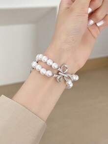 Teckwe 1. An Elegant Pearl Bow-Style Women's Wristband Suitable For Smartwatches 38/40/41/(S10-11)42mm. Fashionable Premium Women's Smart Wristband. - Multicolor - View 7