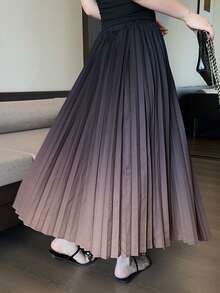 DAZY Women's Ombre Fashionable Long Pleated Skirt, Summer - Coffee Brown - View 2