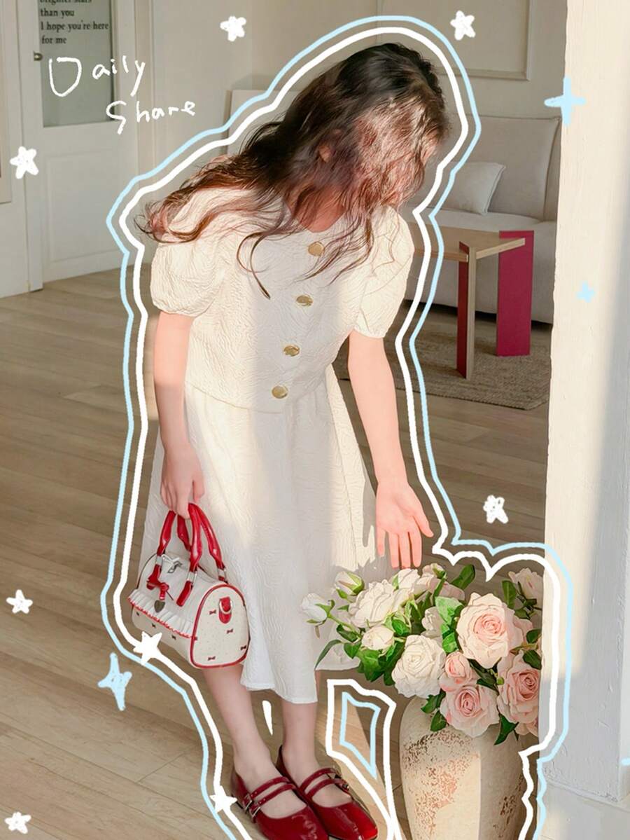 DAZY 两件套少女纹理面料短袖开衫和半裙套装，秋季穿搭