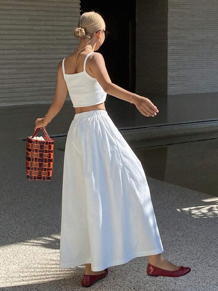 Women's Elastic Waist Loose Solid Color Pants, Elegant For Vacation, Spring/Autumn
