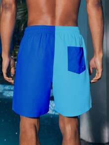 Manfinity VDAYZ Men's Drawstring Waist Patchwork Color Casual Beach Shorts - Blue - View 2