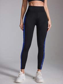 Easithlete Quần legging thể thao nữ cạp cao phối lưới thời trang - màu đen - Xem 5