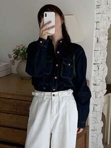 DAZY 复古长袖牛仔衬衫，休闲宽松版型女式工装外套