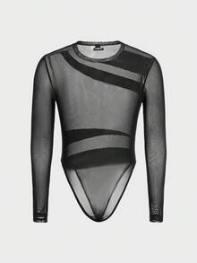 FeverCity 男士网眼拼接休闲长袖连体裤 - 黑色 - 查看 2