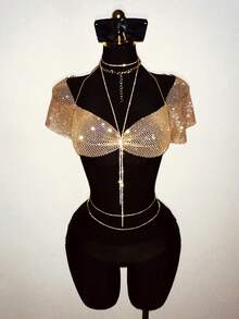 EgrlEra Women's Sexy Backless Rhinestone Embellished Party Top, Suitable For Music Festivals, Carnivals And Parties Rhinestone Tops Bling Tops For Women Showgirl Outfit Rhinestone Clothes Bling Bling Outfit - Champagne - View 7