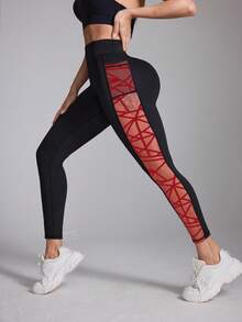 Easithlete Women's High Waist Geometric Print Side Pocket Shapewear Leggings - Black - View 4