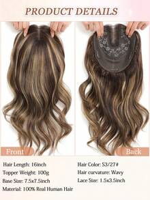 ZERO-NET 16英寸女士假发片，真人发丝，适合头发稀疏的女性，7.5x7.5英寸大底座，日常佩戴，挑染接发，夹式设计。 - S3/27 - 查看 6