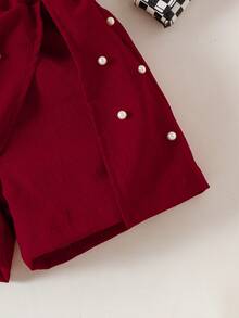 Toddler Girls' Elegant Pearl 3D Flower Vest With Cute Pearl Skirt Pants Set - Red - View 7