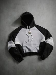 STYNVO 男士时尚个性化三色拼接休闲长袖连帽卫衣 - 黑色 - 查看 1