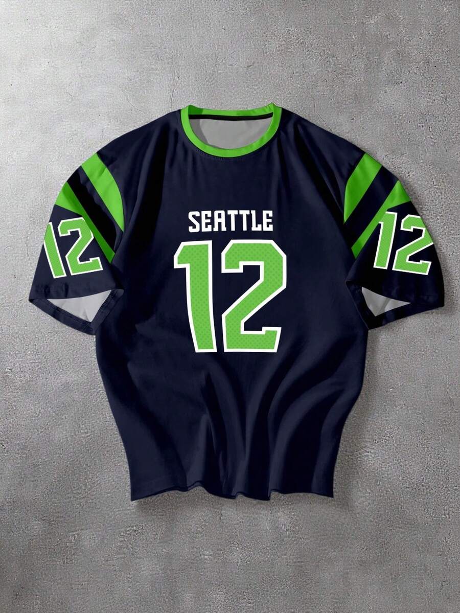 Aesthetic Post 男士休闲数字印花圆领短袖T恤，夏季 - 彩色 - 查看 1