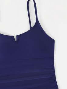 SHEIN 少女两件式泳衣套装，可爱蓝色碎花针织吊带背心和印花泳裤，时尚休闲优雅泳装，适合游泳、夏季度假、海滩、泳池派对 - 藍色 - 查看 5