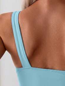 Swim Basics Women's Solid Color One-Piece Swimsuit For Beach Vacation - Baby Blue - View 5