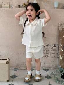 Dazy Kids 2pcs Baby Girls Collared Comfortable Korean Style T-Shirt And Shorts Set Summer Baby Girls Clothes - White - View 4
