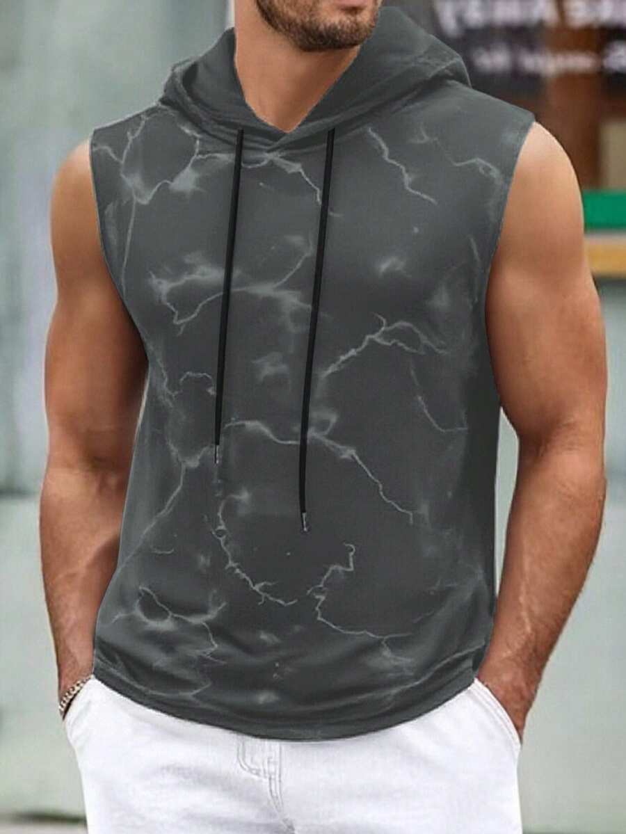 Manfinity Homme 男士抽绳连帽休闲百搭无袖上衣，适合日常穿着 - 灰色 - 查看 1