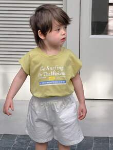 DAZY Toddler Boys' Round Neck English Letter Print Short Sleeve Top, Spring/Summer - Yellow - View 7