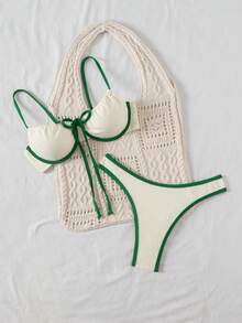 SHEIN 女士撞色蝴蝶结泳装套装 - 彩色 - 查看 5