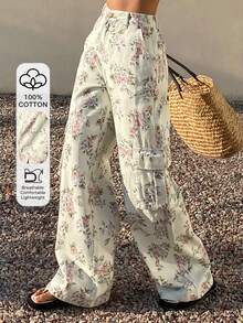 Livesso Fashion Cargo Style High Waist Printed Pocket Casual Women Jeans