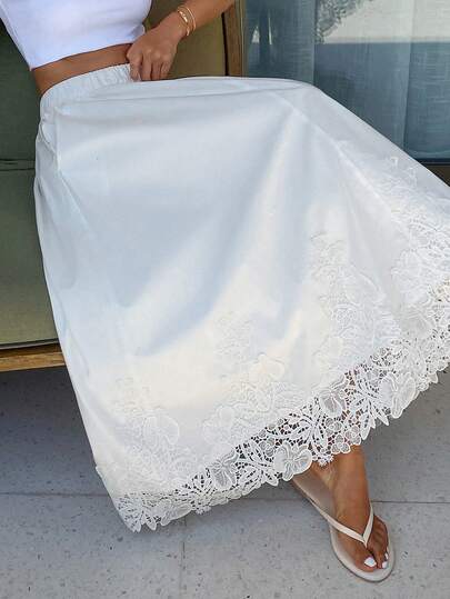 DAZY 撞色蕾丝宽松A字裙，女士休闲度假装，春夏款