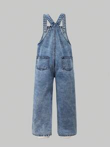 SHEIN ChillGRL Mädchen modischer Jumpsuit aus weich gewaschener Jeans mit Blumen-, Herz-, Regenbogen- und Graffiti-Muster, verstellbare Träger, weite Passform, vielseitig kombinierbar mit kurz- oder langärmeligen Oberteilen, geeignet für alle Jahreszeiten und Anlässe - Helle Waschung - Übersicht 2