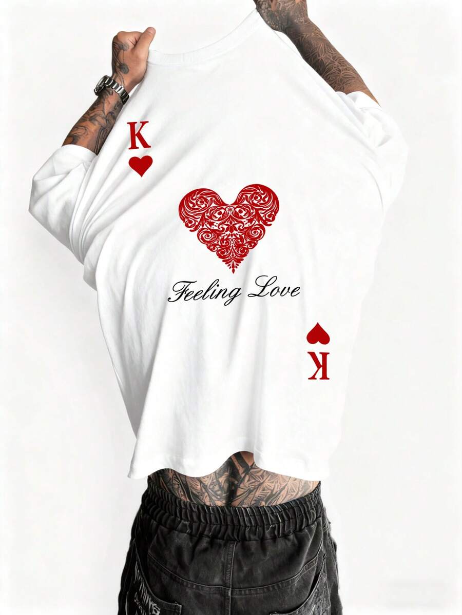 Manfinity LEGND 男士圆领字母爱心印花休闲短袖T恤 - 白色 - 查看 1