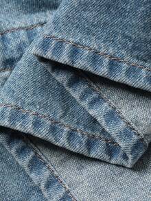 DAZY 女士立领收腰宽松休闲牛仔夹克外套 - 中等水洗藍 - 查看 7