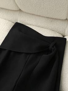 GlowEve 黑色缎带直筒优雅女士西装裤 - 黑色 - 查看 3