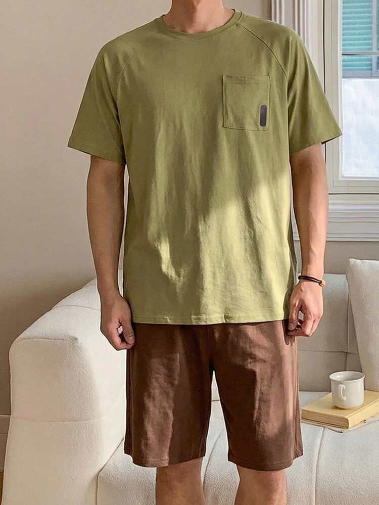 Men's Multi-Color Short Sleeve T-Shirt And Shorts Pajama Set, Summer