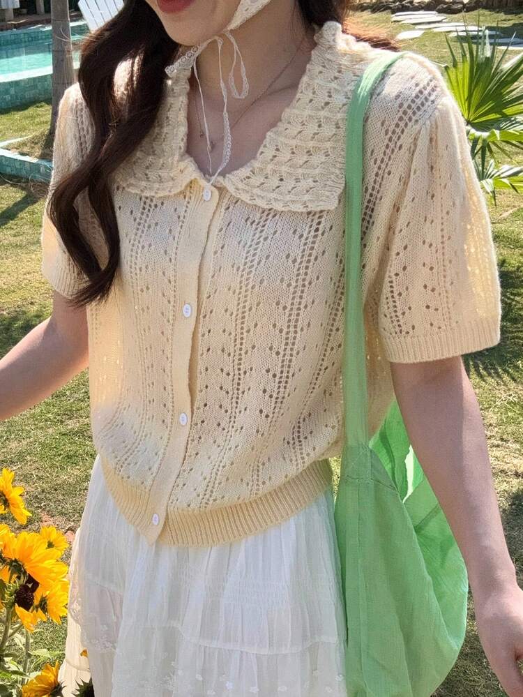 Women's Korean Style Solid Color Short Sleeve Knit Top, Autumn/Winter Summer