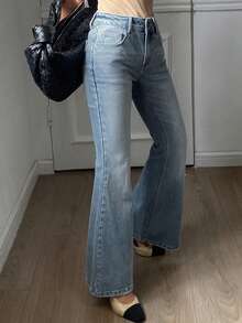 DAZY 女士常规腰围性感休闲喇叭裤 - 中等水洗藍 - 查看 4