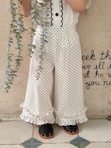 DAZY Toddler Girls' Polka Dot Loose Wide Leg Casual Pants, Versatile All-Over Print, Spring/Summer - White - View 10