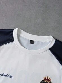 PAVTROS 男士短袖T恤，复古美式风格，街头时尚，撞色设计，运动学院风，宽松版型 - 彩色 - 查看 5