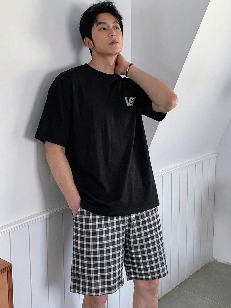 DAZY 男士字母印花短袖T恤短裤睡衣套装，夏季 - 彩色 - 查看 1